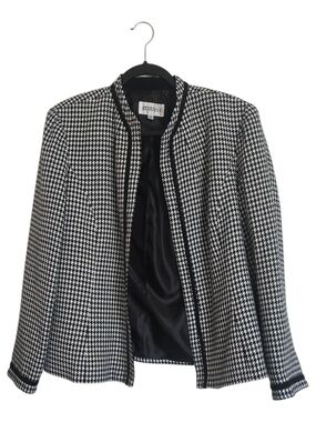 Studio I Black and White Houndstooth Open-Front Blazer